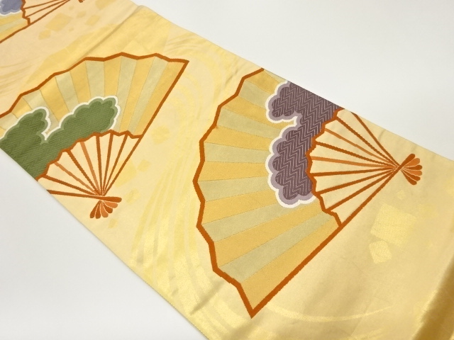 扇に流水模様織出し袋帯